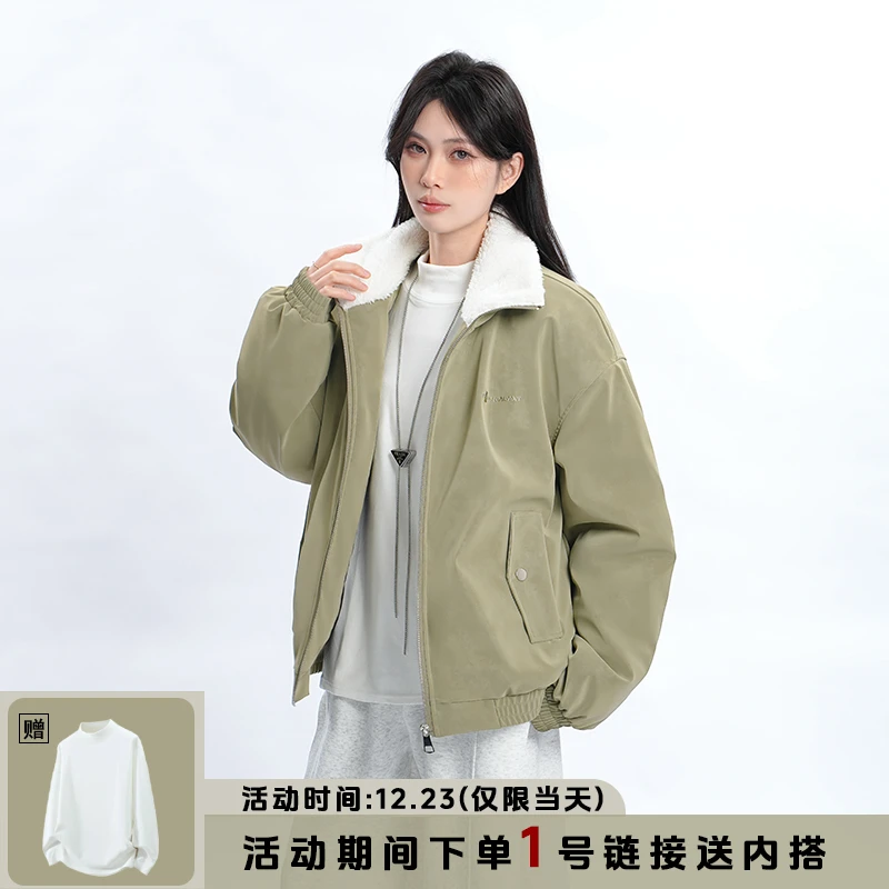 【现货现发】冬季毛领棉服加绒加厚防风保暖雾面PU皮情侣休闲外套