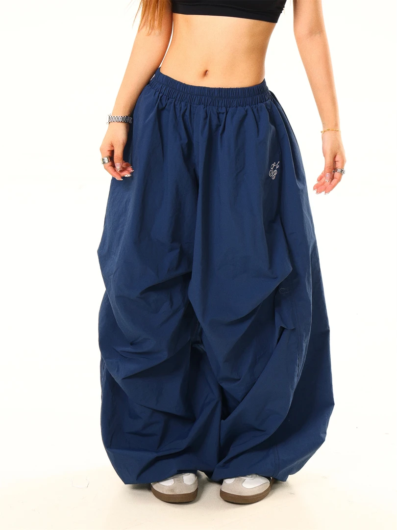 美式垂感褶皱宽松跳舞伞兵裤女2025夏季辣妹ins显瘦休闲阔腿裤子