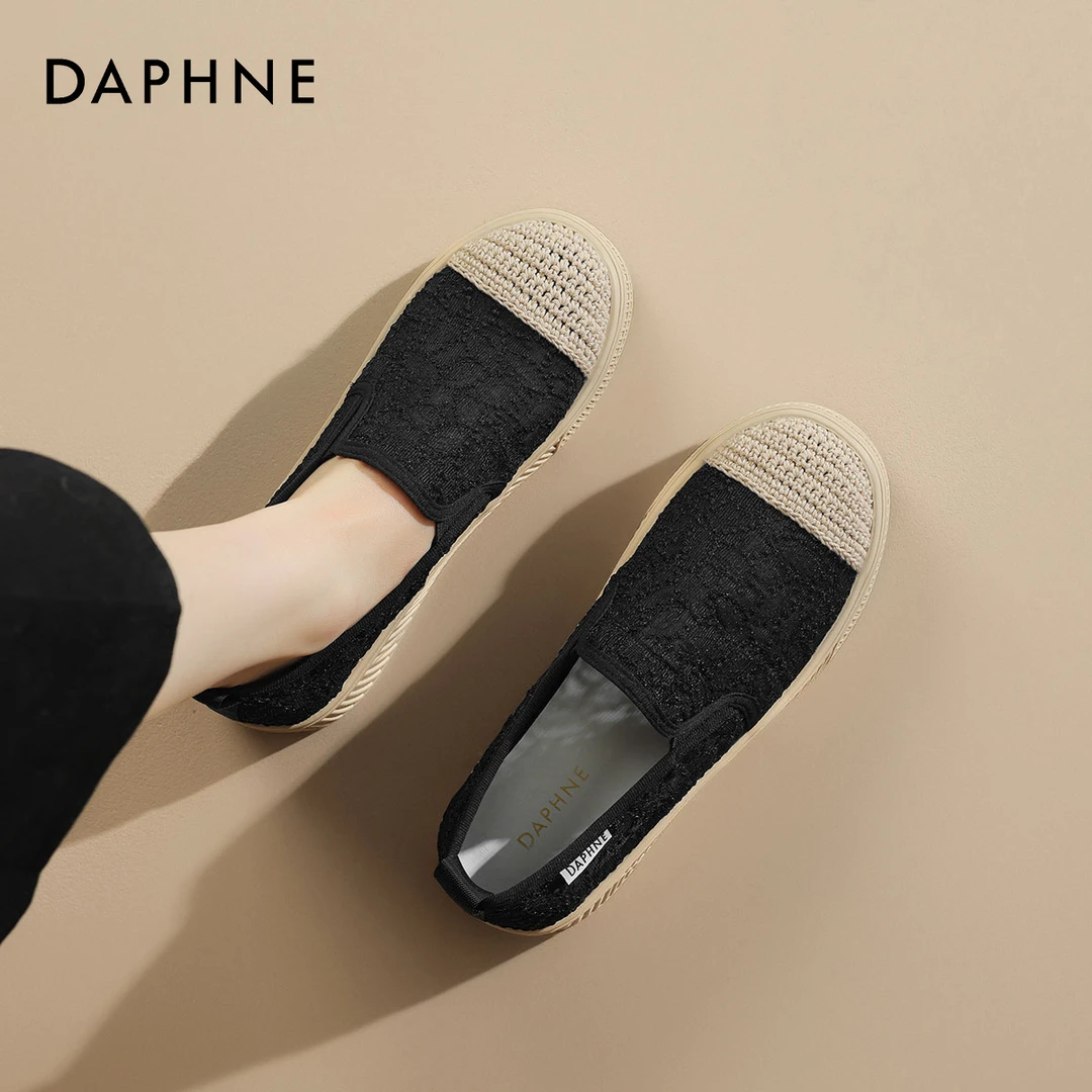 达芙妮厚底渔夫鞋女鞋2025新款夏季懒人一脚蹬帆布鞋网面透气网鞋