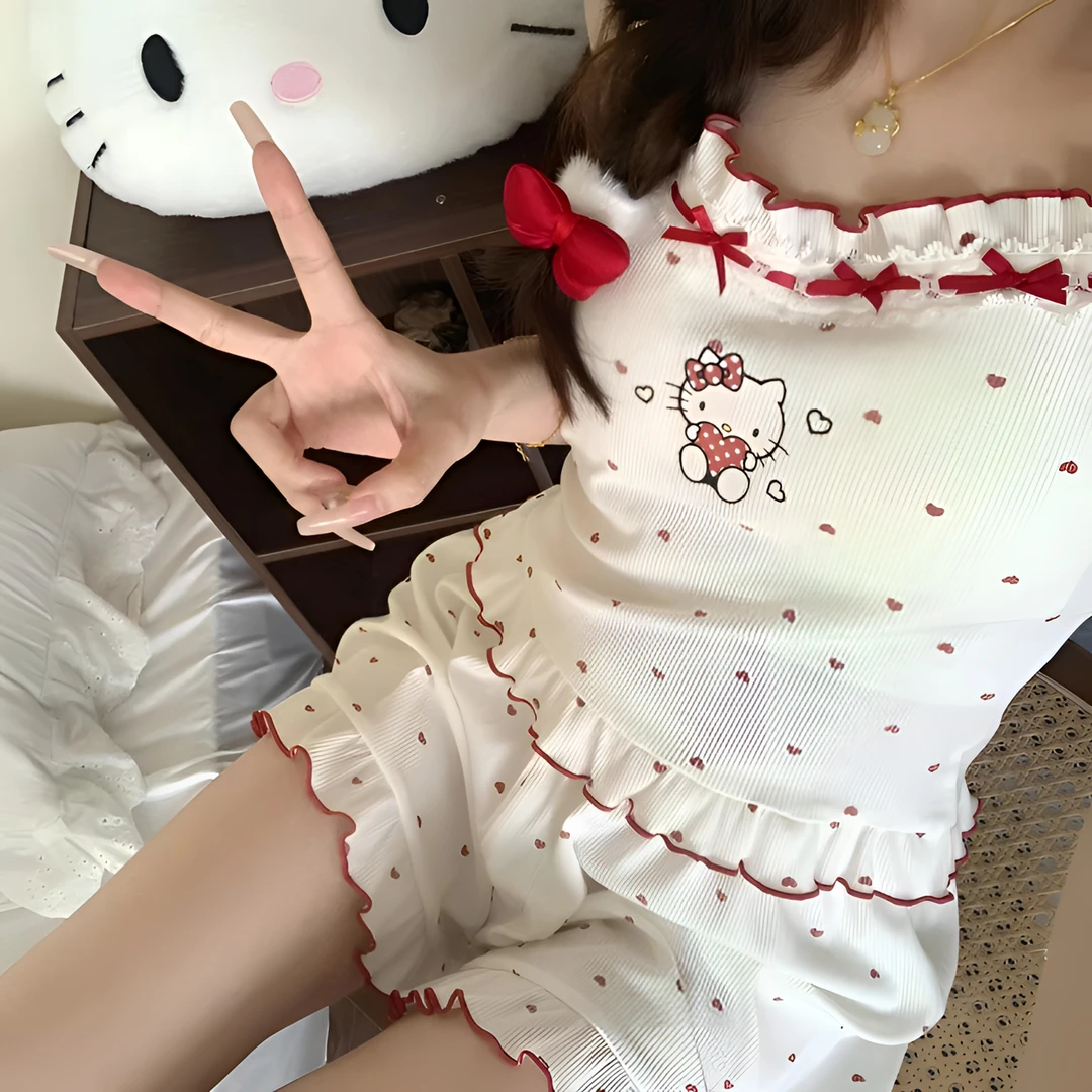 2025新款简约甜美吊带睡衣女带胸垫夏季卡通可爱少女家居服可外穿
