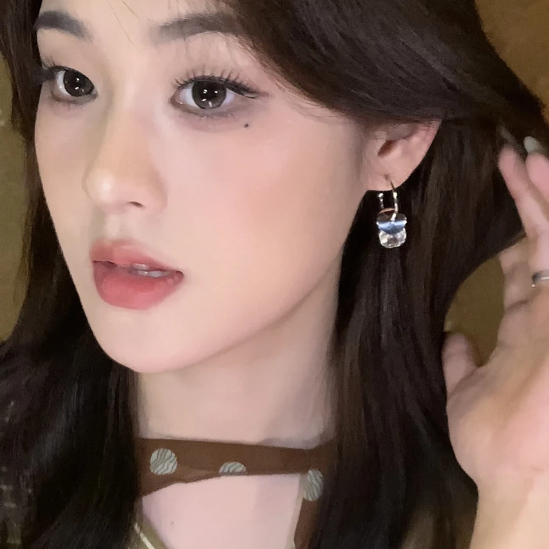 合金锆石耳饰 一款两戴高级感亮片方糖耳圈时尚ins简约个性耳饰女