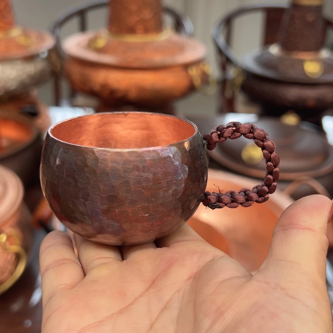 侧把锤纹茶杯复古