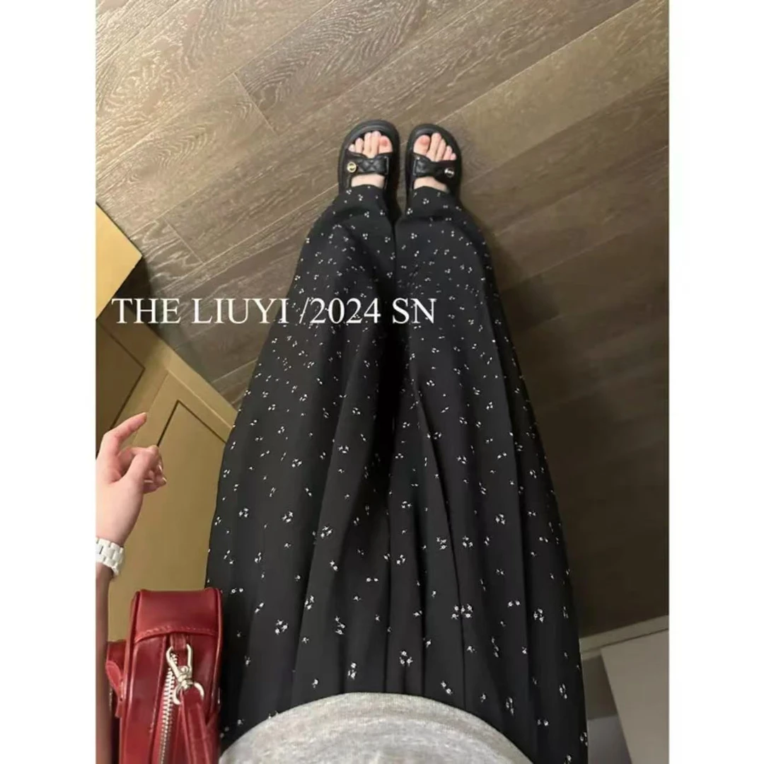 【LIUYI】碎花裤~高腰薄感直筒休闲裤46057