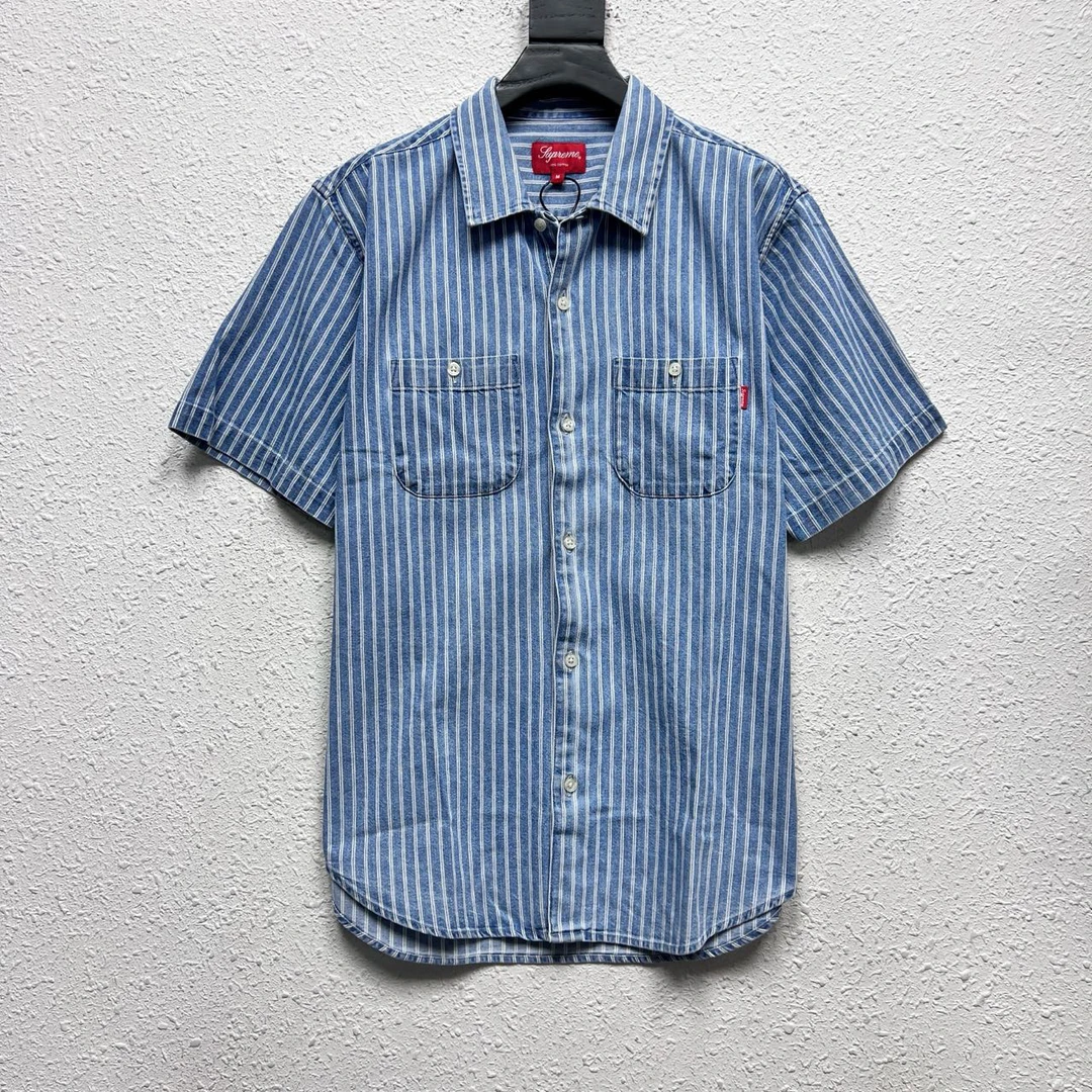 99新 Supreme 水洗牛仔条纹短袖衬衫 尺码/M DY11094