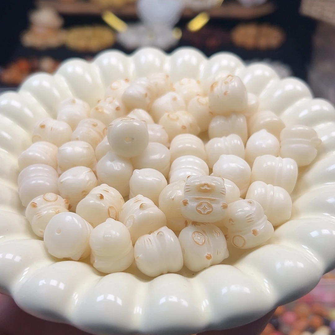 菩提根/象牙果手串100颗招财猫有裂炭烧大尺寸瑕疵