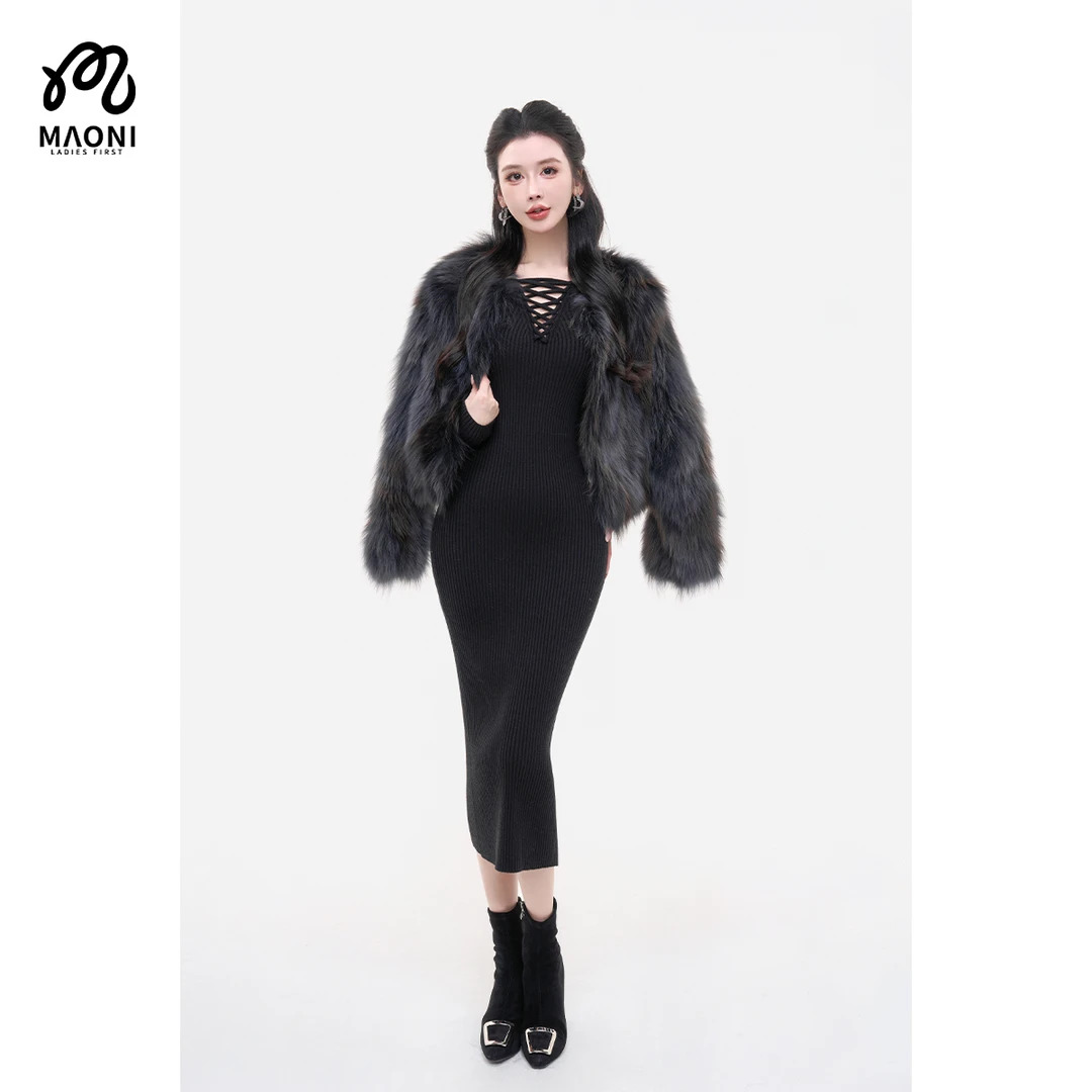 毛妮LADIEST长袖修身针织连衣裙女秋冬季新款长款针织衫L2536