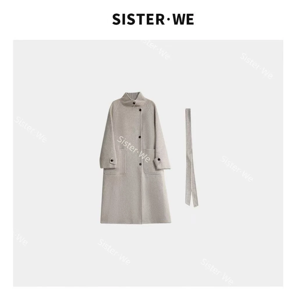 薇姐【冬日热奶茶】Sister·We秋冬氛围感长款毛呢外套（带腰带）9527