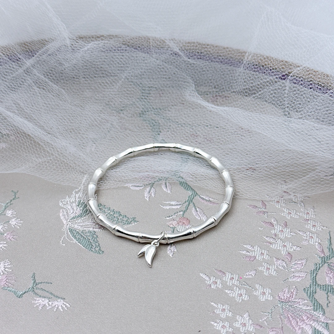 足银手镯 9999银竹节手镯镯子闭口2025新款实心简约气质小巧精致