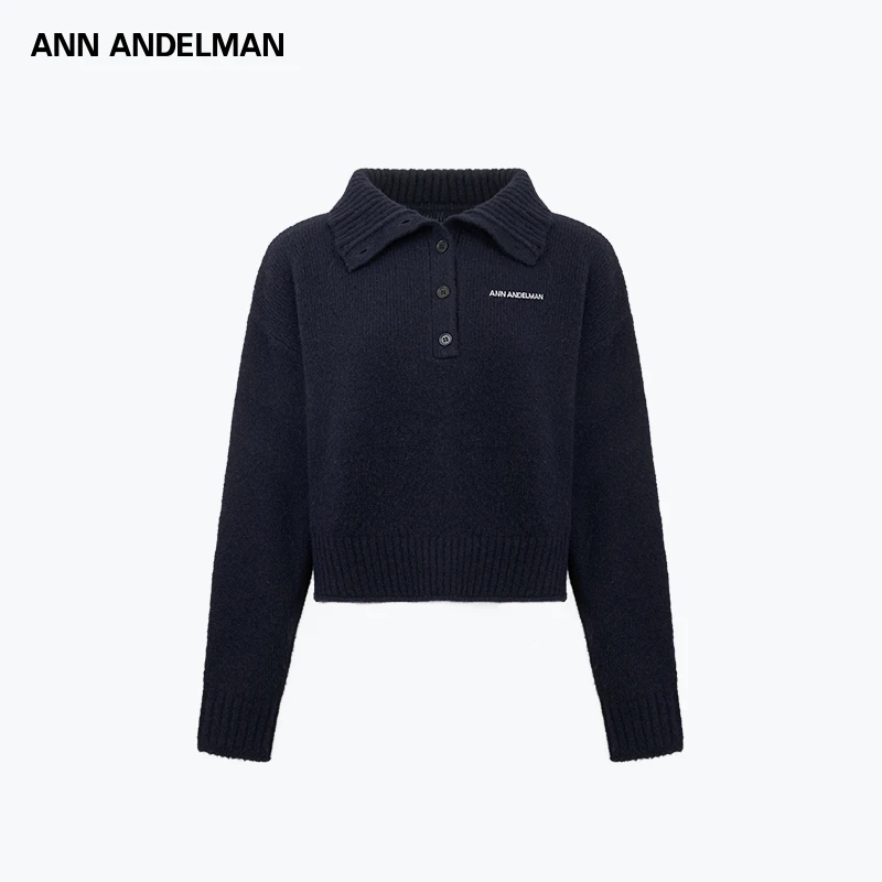 ANN ANDELMAN 25秋 时尚设计翻领短款三粒扣半开襟套头毛衫
