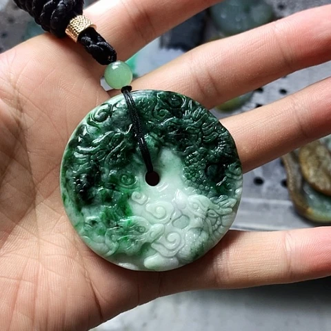 颈饰未镶嵌翡翠天****灯缅甸翡翠平安扣龙扣