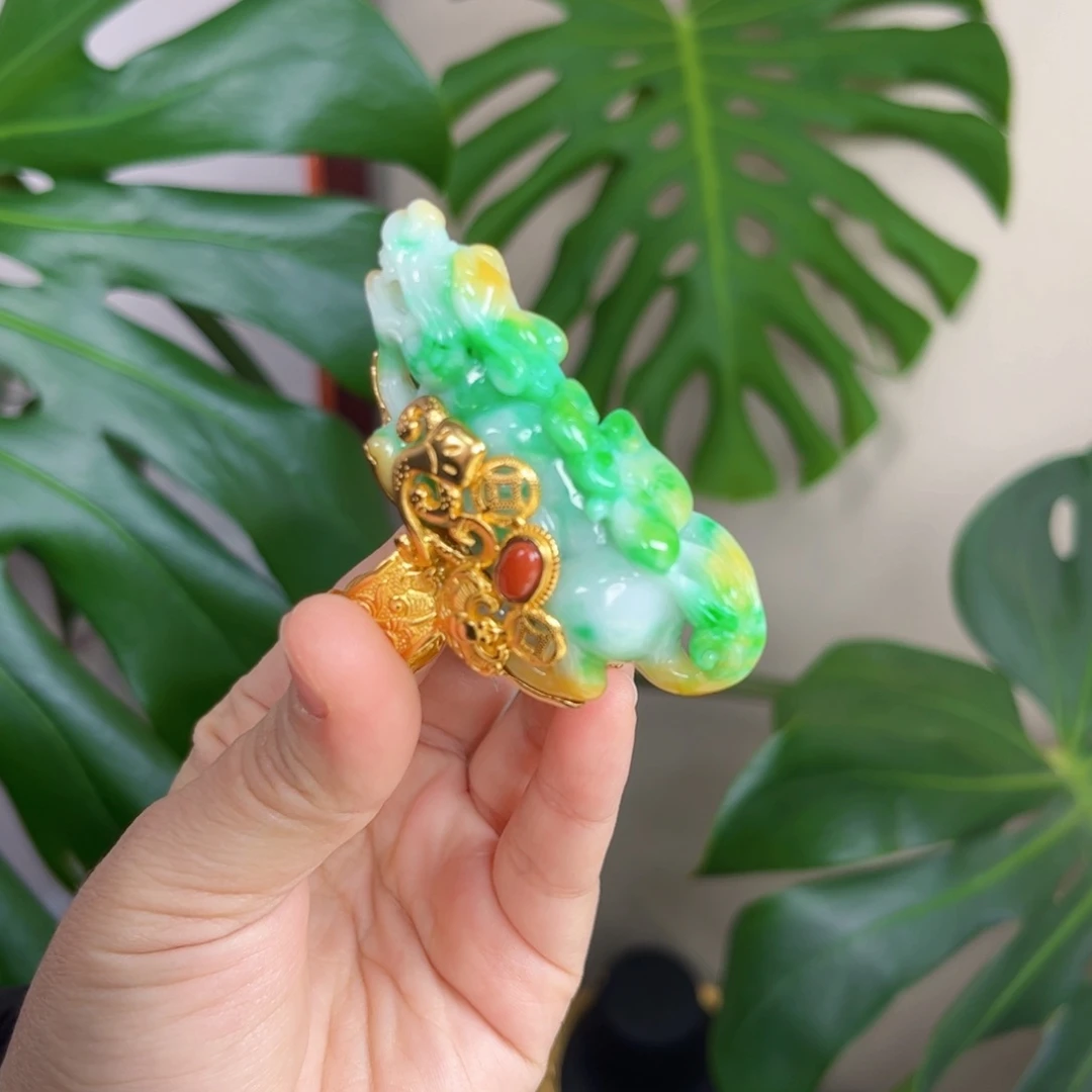 【闪购商品】翡翠戒指银S925镀金镶嵌  貔貅