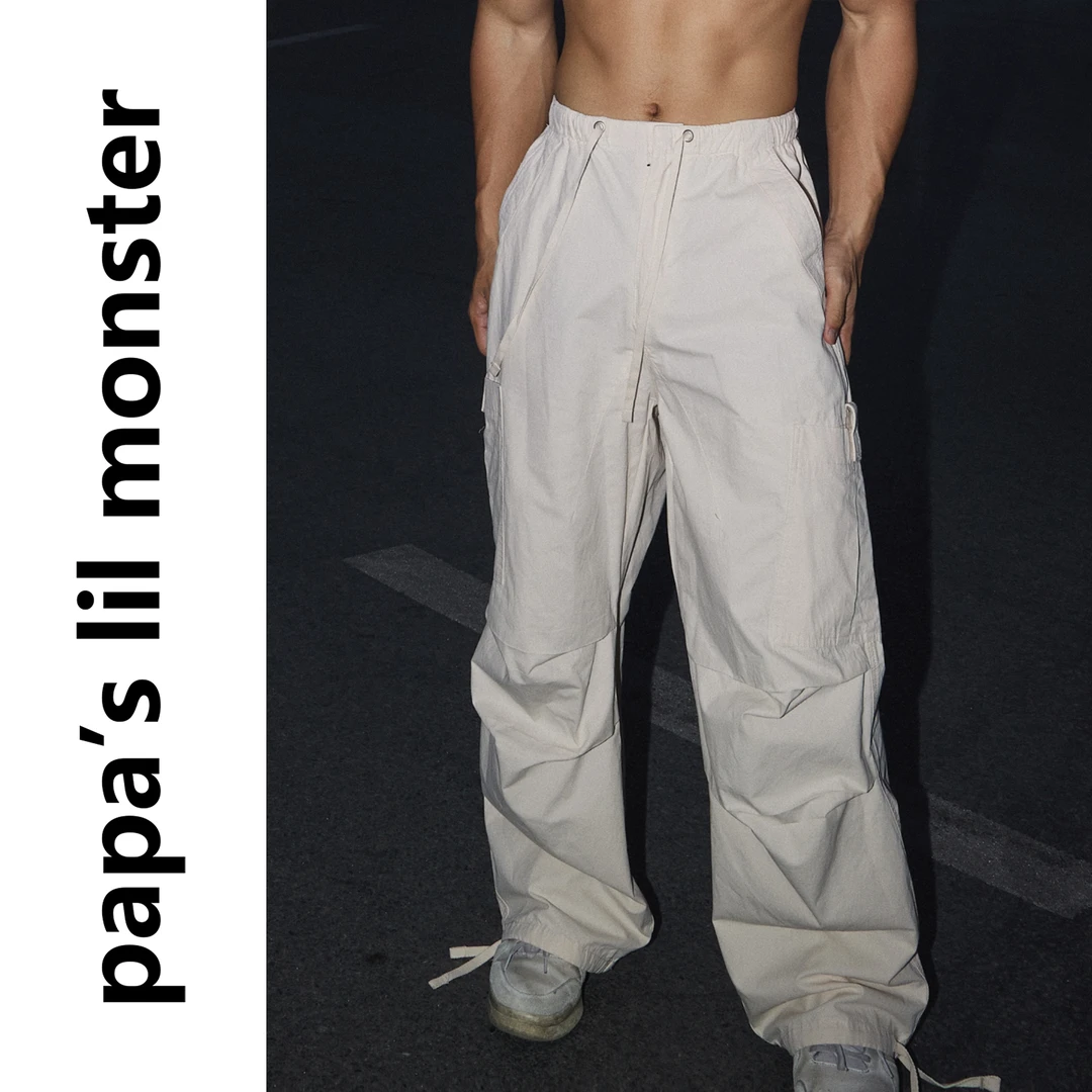 PAPASLILMONSTER美式复古阔腿工装裤男女宽松直筒休闲裤伞兵裤