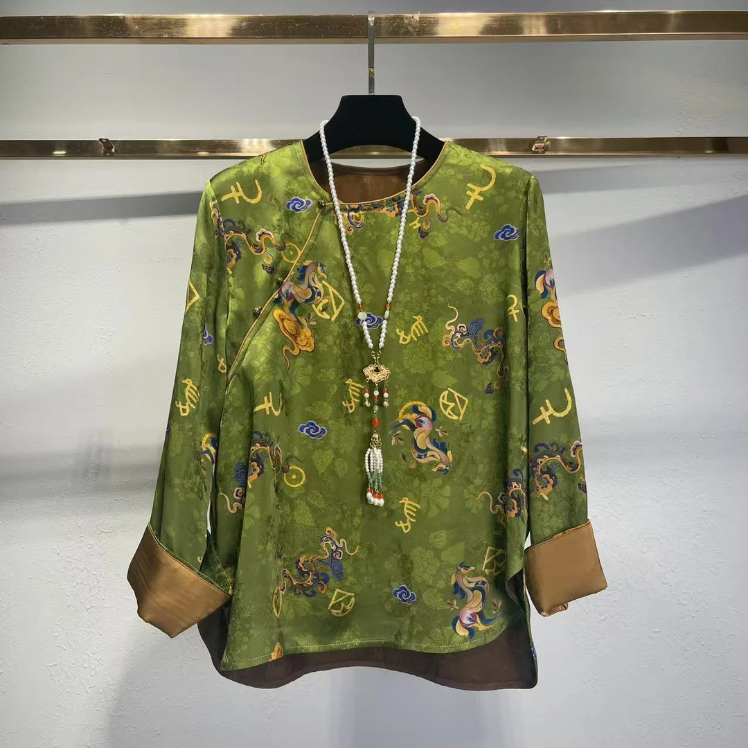 【绿马呈祥】新中式国风新款长袖上衣高级时尚百搭气质显瘦