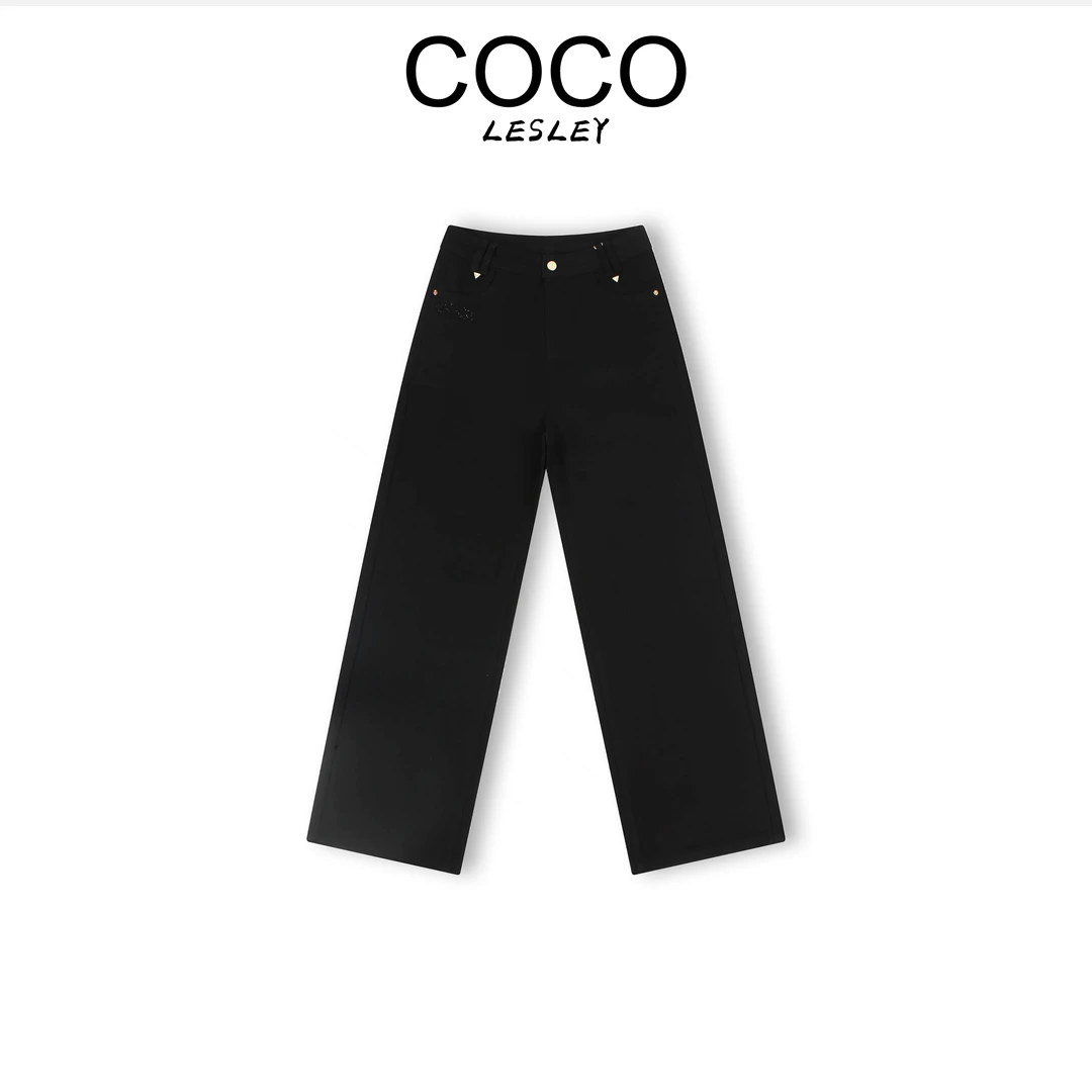 【COCO LESLEY】“后袋烫钻”字母烫钻牛仔裤窄版阔腿牛仔裤LW5505