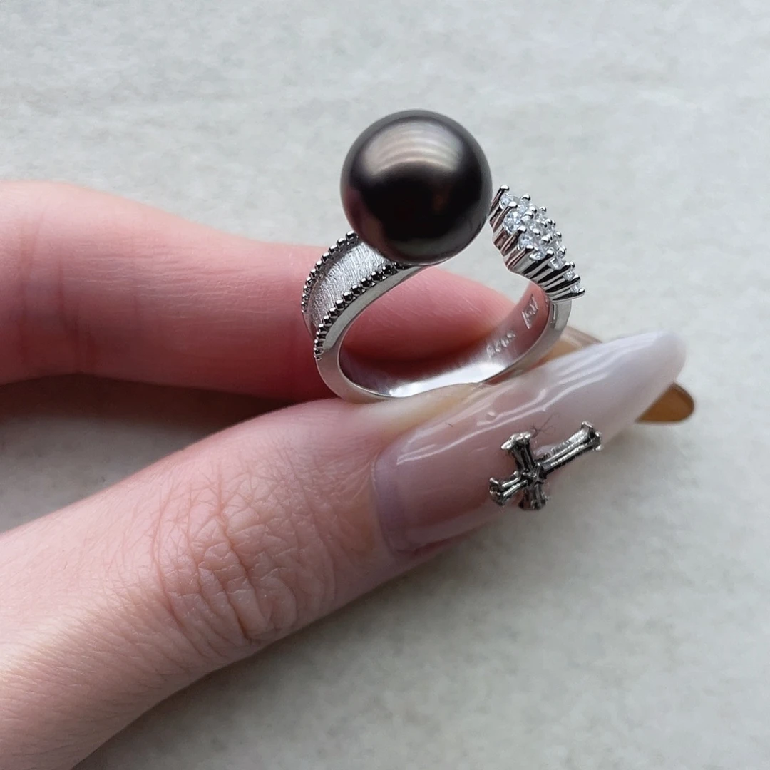 海水珍珠戒指95银S925镶嵌
