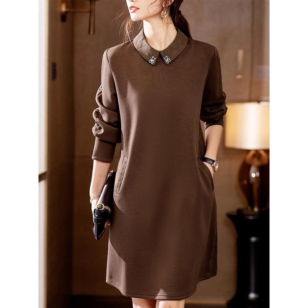 欧货时尚镶钻拼接气质连衣裙女早秋洋气裙子2025年欧洲站大码女装