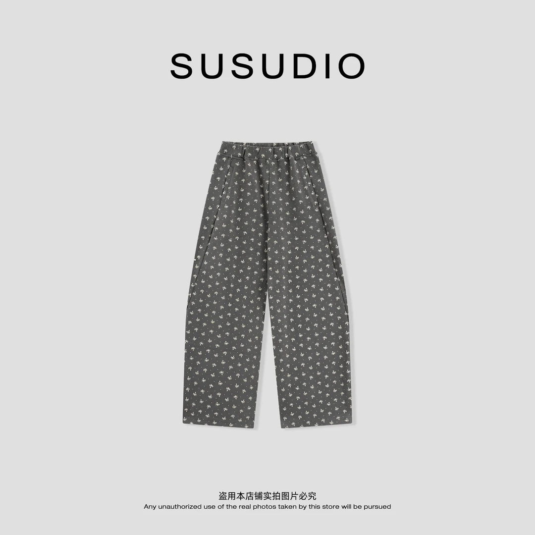 SUSUDIO 秋冬季小碎花设计松紧腰抽绳宽松显瘦休闲裤 40676