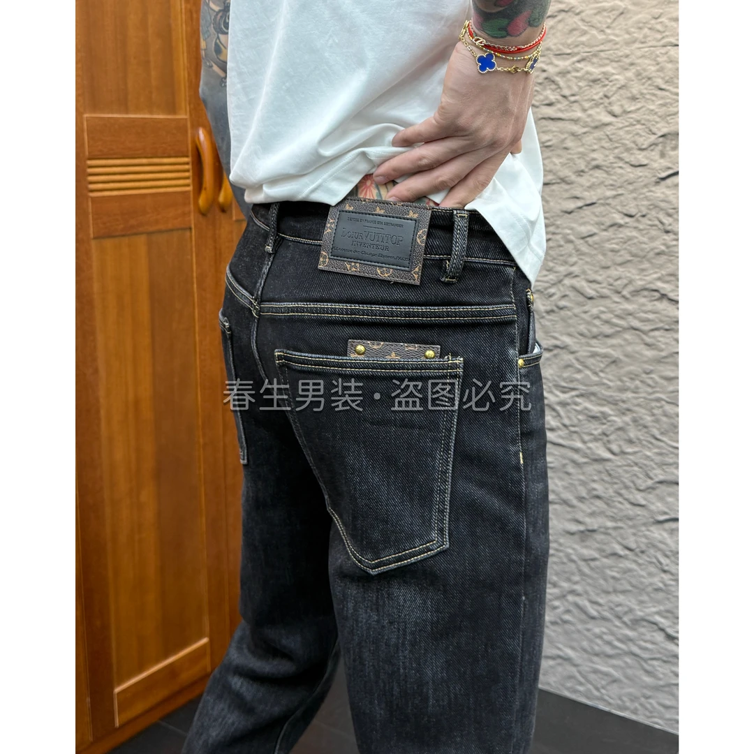 2025秋冬新品时尚休闲百搭净版黑灰色修身牛仔裤8967加绒