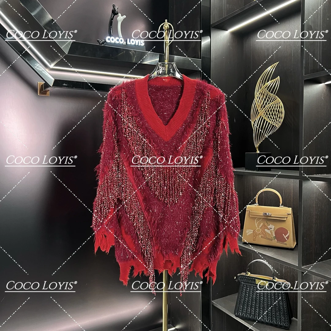 【米娜专属】上衣毛衣气质网红轻奢时尚红色镶钻2412282