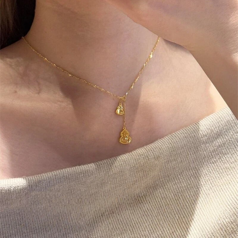 铜合金项链 碎冰冰双葫芦项链复古小众设计高级感轻奢气质锁骨链
