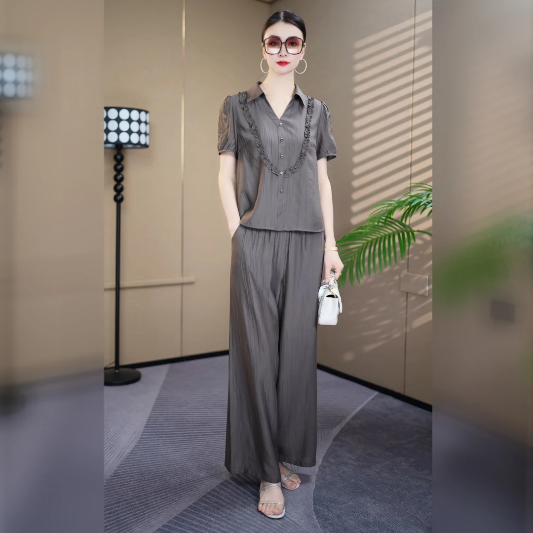 【两件套】夏季新款洋气大码女装装短袖套装时尚气质显瘦A27-1