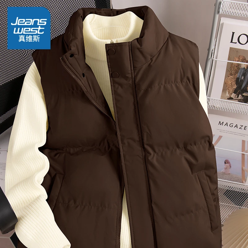真维斯男式2025新款马甲爆款复古咖啡色保暖棉衣上班通勤冬款马夹