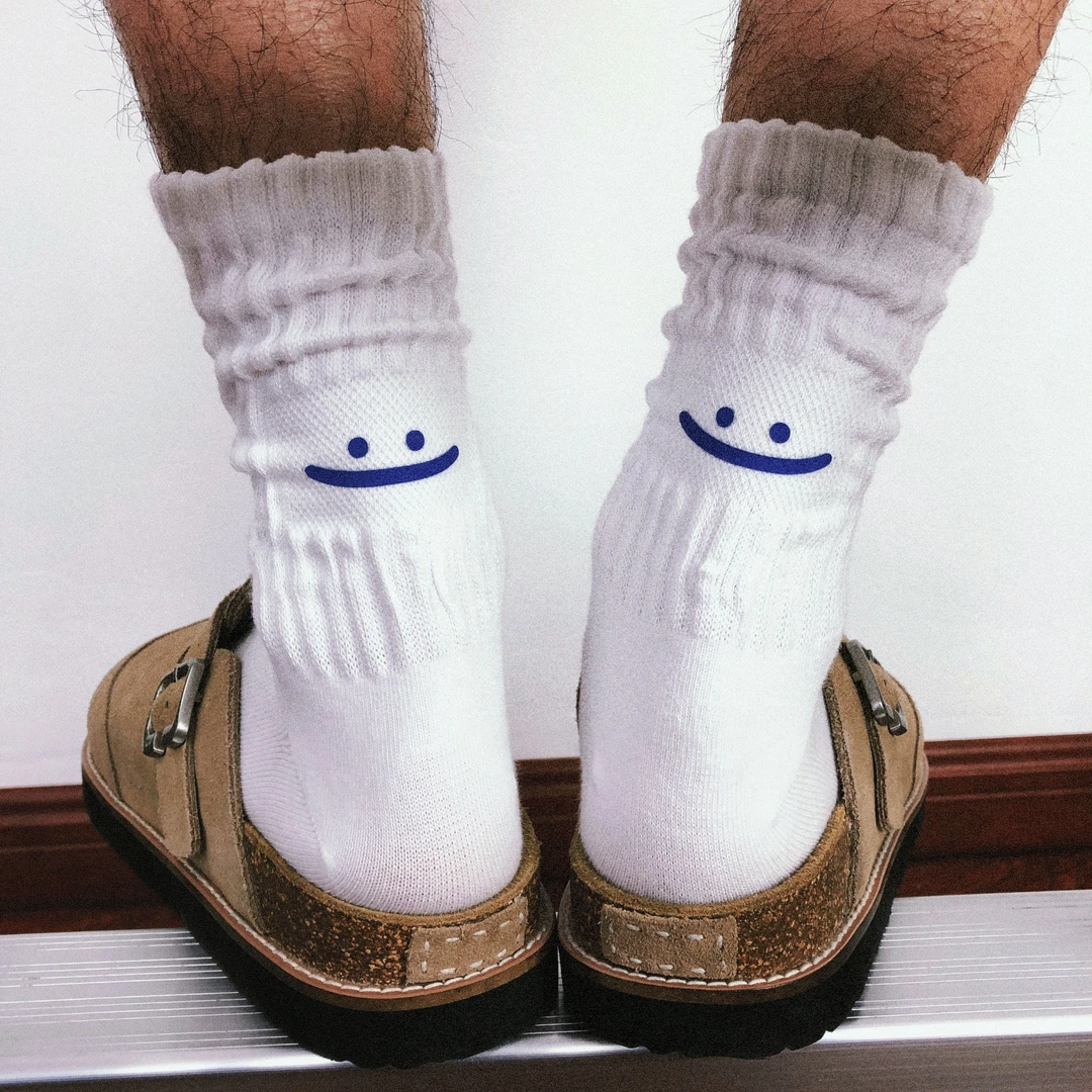 TREETALLIFE日系潮袜印花可爱笑脸袜春夏中筒情侣长袜吸汗透气