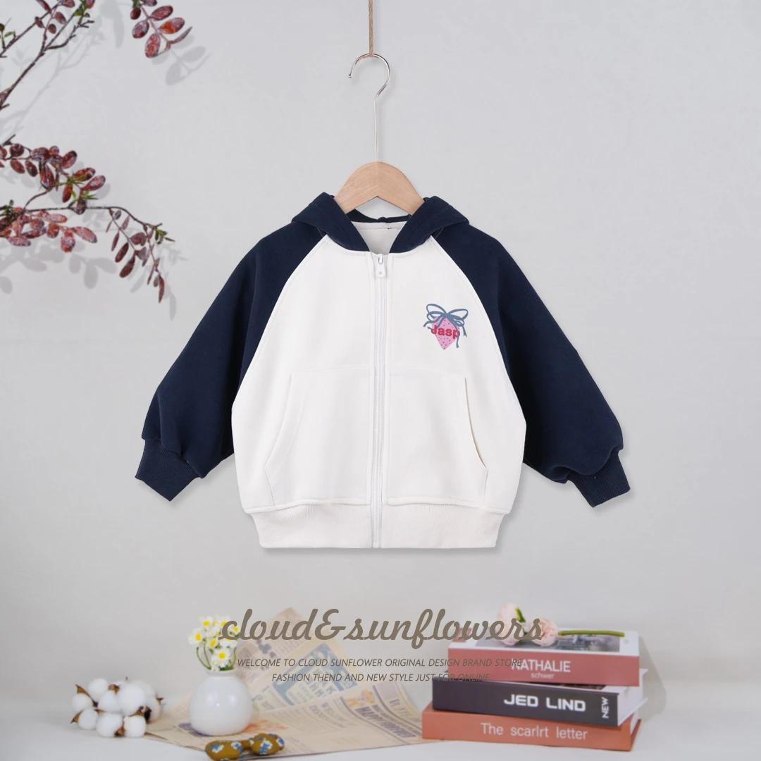 【云朵小葵】女童时尚撞色连帽前后草莓印花休闲外套1112830