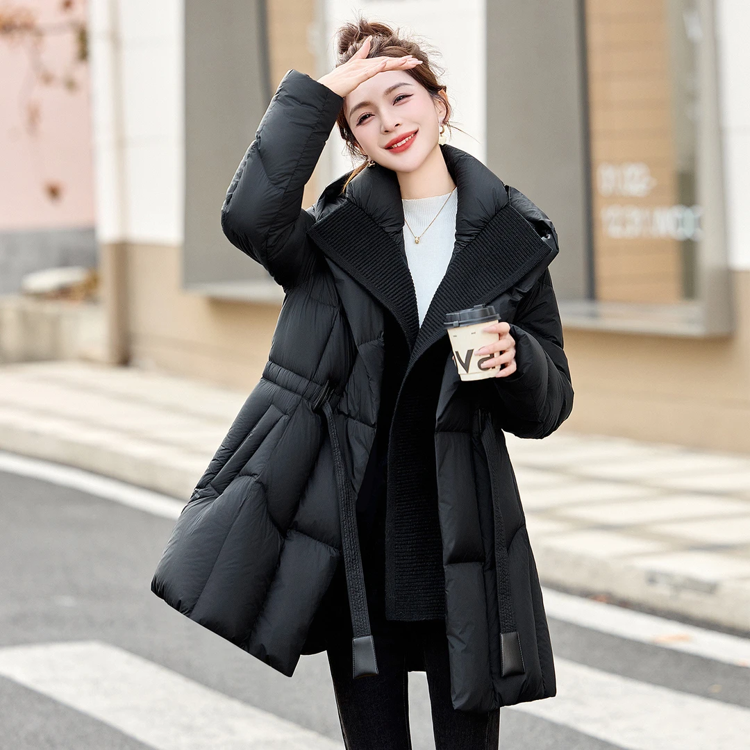 羽绒服女2025冬季新款洋气连帽腰带款加厚保暖白鹅绒外套ME59197