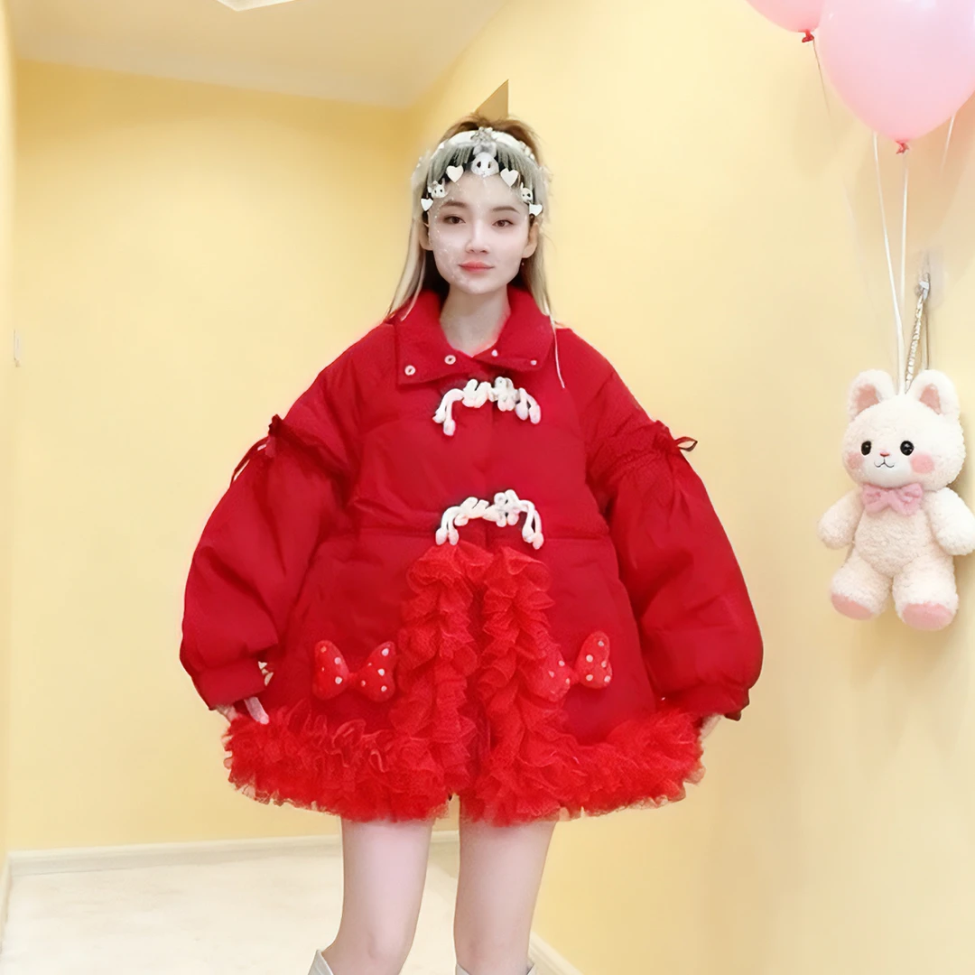 【面条家】5540#高品质冬季减龄盘扣甜美棉服外套