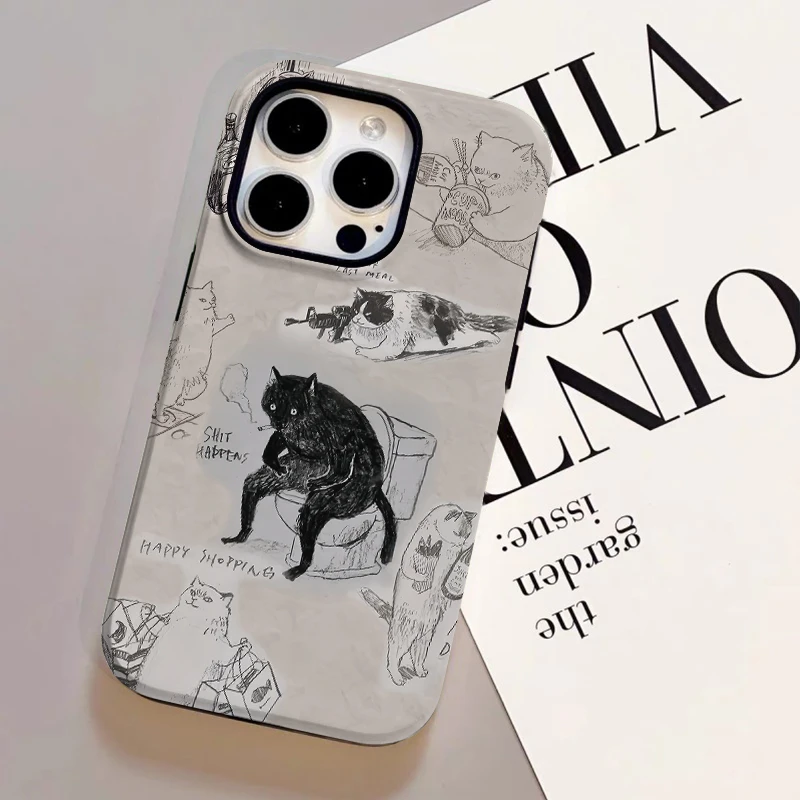 插画猫咪iphone16手机壳苹果15promax华为13小米14适用oppo男一加
