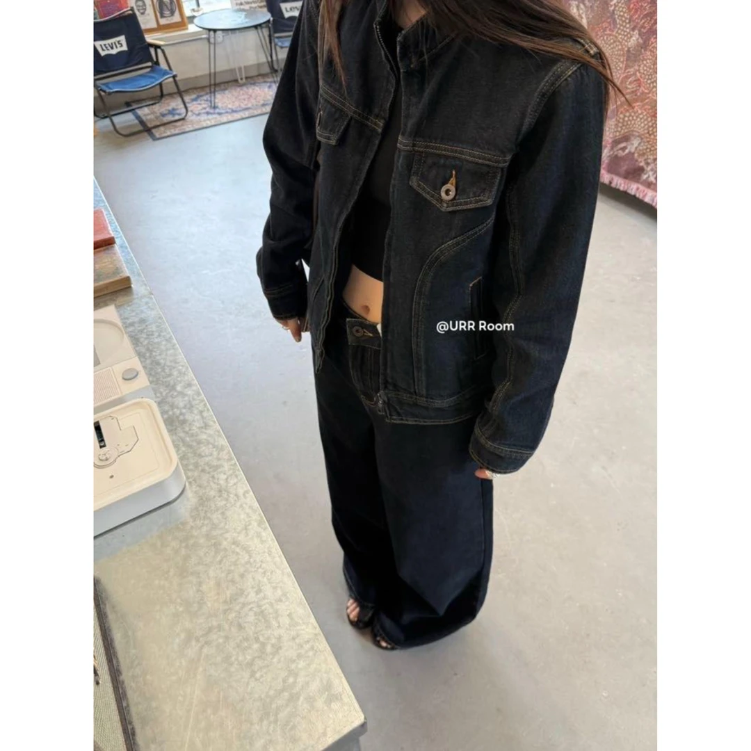 U-RR福（9RU4235-1#）复古日常 洗水简约阔腿牛仔裤12-29