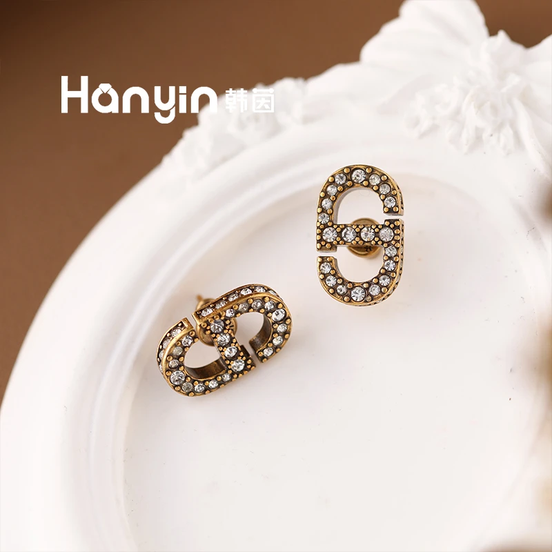 铜合金合成锆石耳饰 925银针复古气质满微镶猪鼻耳钉AAA