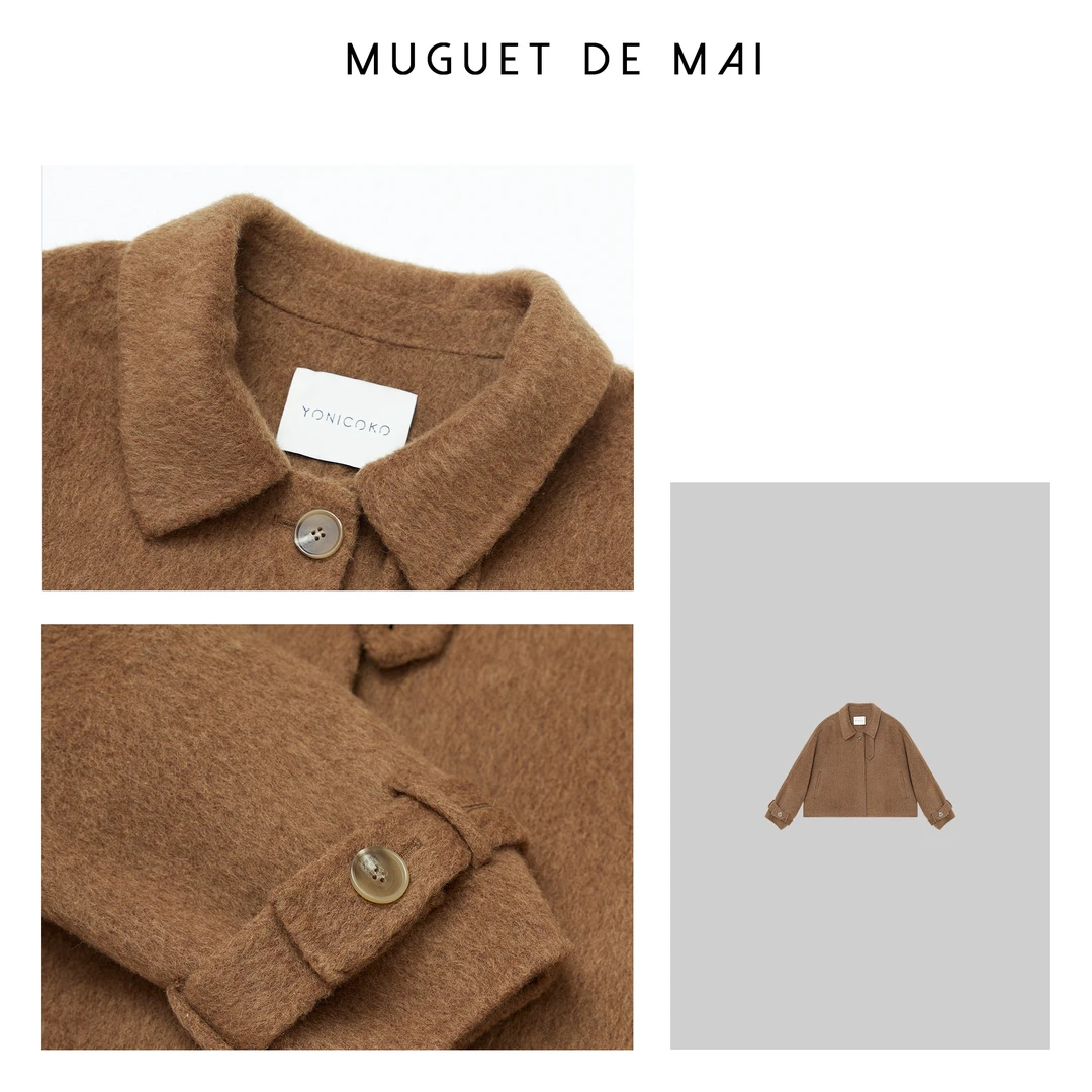 骆驼绒双面呢短款大衣毛呢外套 骆驼棕