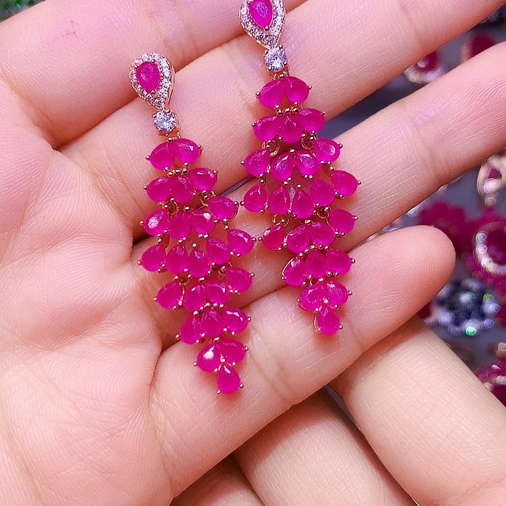 耳饰红宝石银S925镶嵌