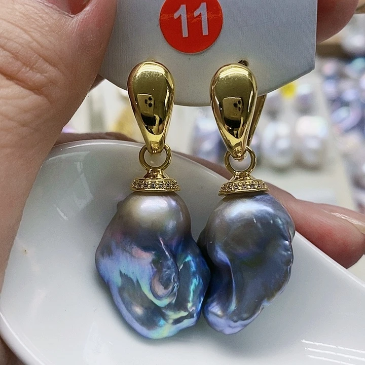 银S925镶嵌耳饰淡水珍珠
