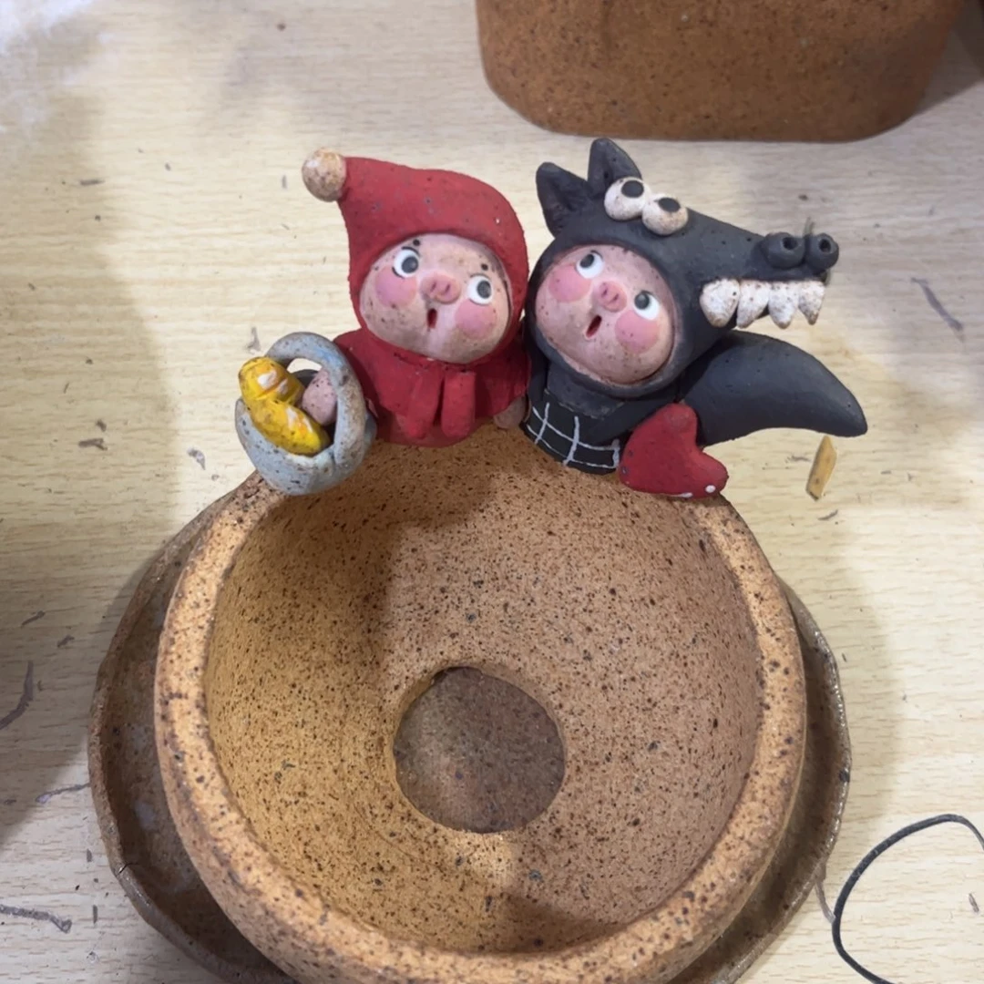 泥塑古镇炻陶花盆