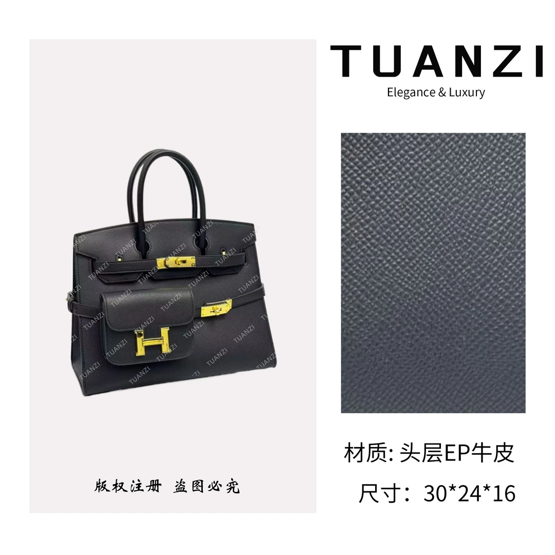 TUANZI【Birkin】大＆马秋冬新款金扣30手提包 XKY-1201-黑色