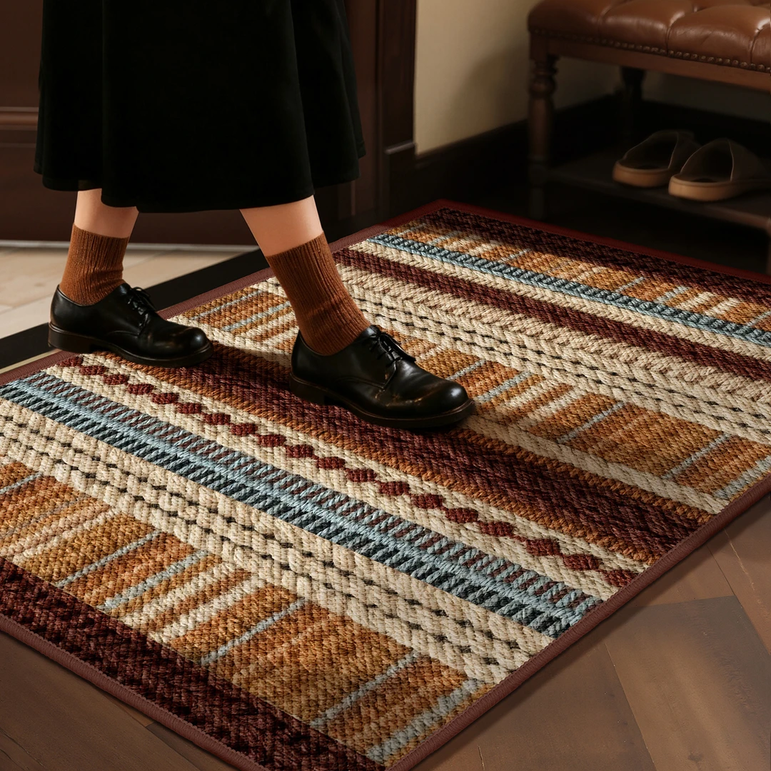 美式复古入户门地垫仿亚麻轻奢高级感进门蹭脚垫玄关地毯防滑防尘