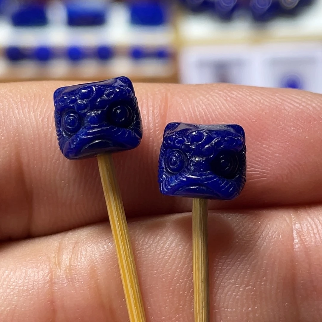 未镶嵌青金石全品精工醒狮10mm对珠