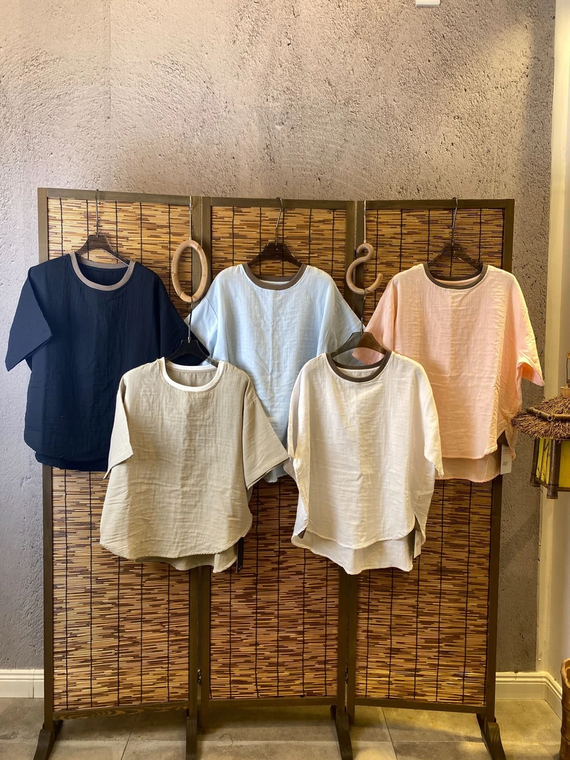 【主播推荐】女士纯色拼领撞色圆领T恤1027