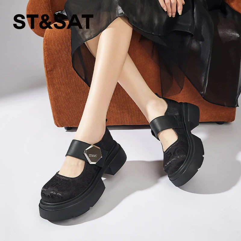 星期六新中式国风浅口玛丽珍凉鞋女士夏季新款单鞋魔术贴时尚女鞋