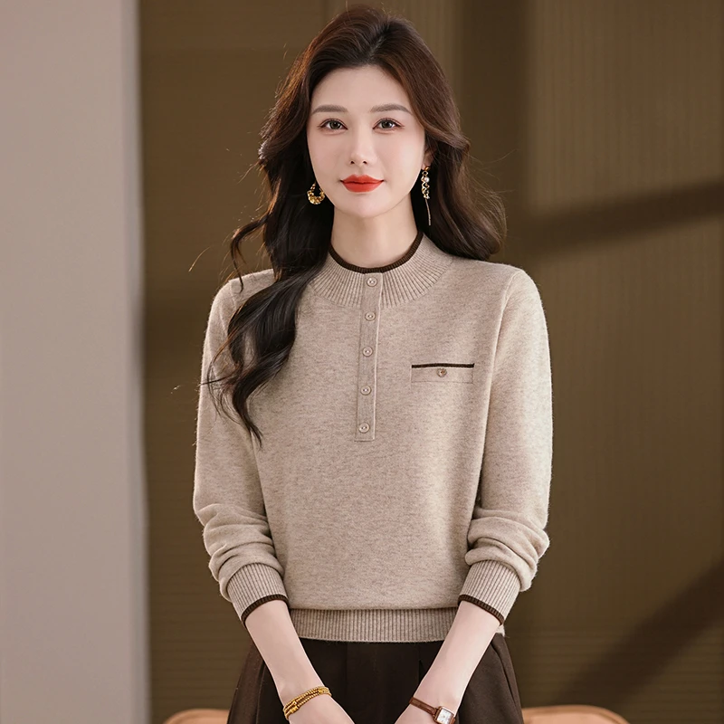 冬季新款半高领针织衫毛衣女气质妈妈洋气百搭宽松显瘦打底衫厚款