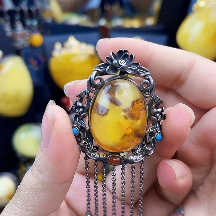 琥珀银S925镶嵌裸石