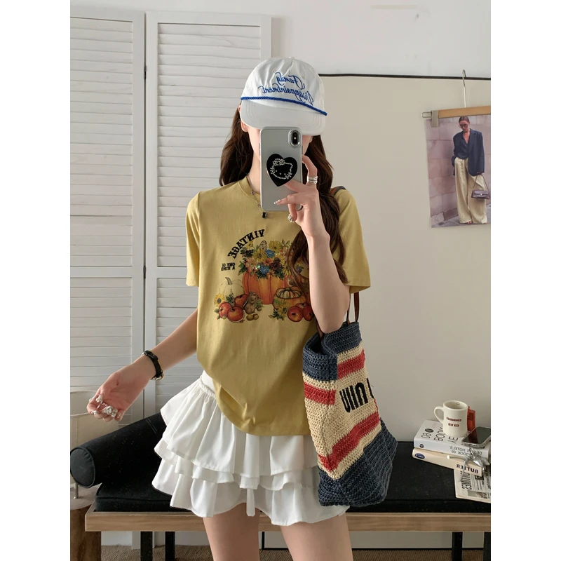 0439【夏季新款】胸前重工南瓜图案圆领短袖（6037）