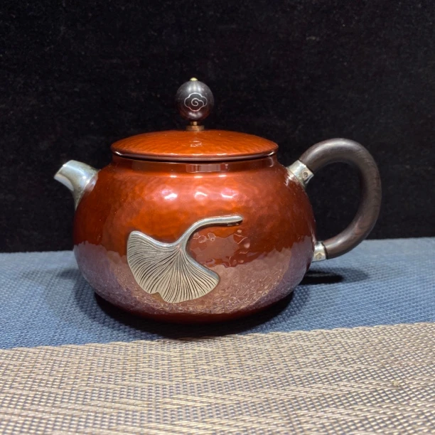 泡茶壶 银嘴千秋大叶泡茶壶紫铜泡茶壶 280毫升石瓢壶 全手工紫铜