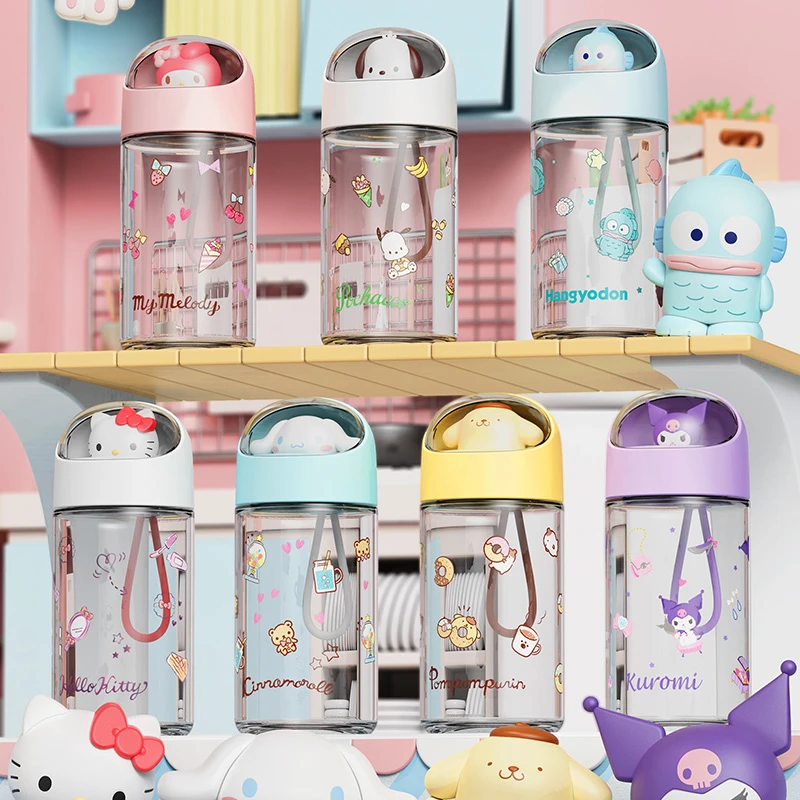 X&W/艾可思可梦三丽鸥可爱卡通印花玻璃杯便携学生上学专用水杯