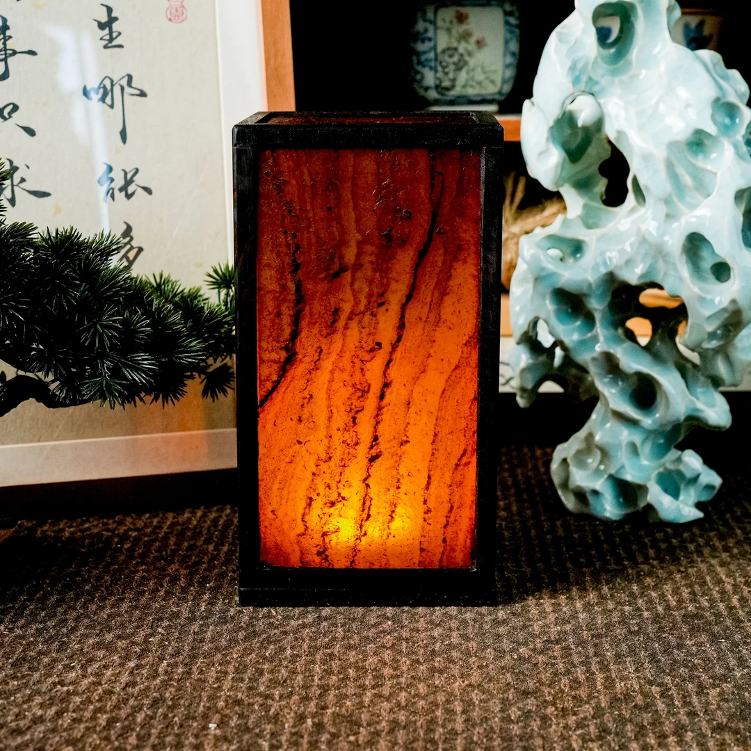 【古篱】檀木+岩石半山灯（高款）烛台 桌灯 GLS076