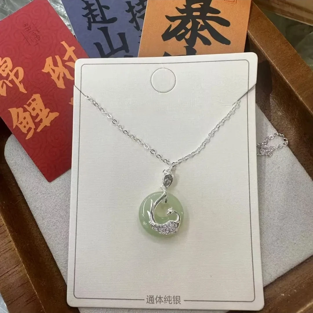 坠链均足银 足银990简约孔雀包玉套链气质百搭时尚项链女精致