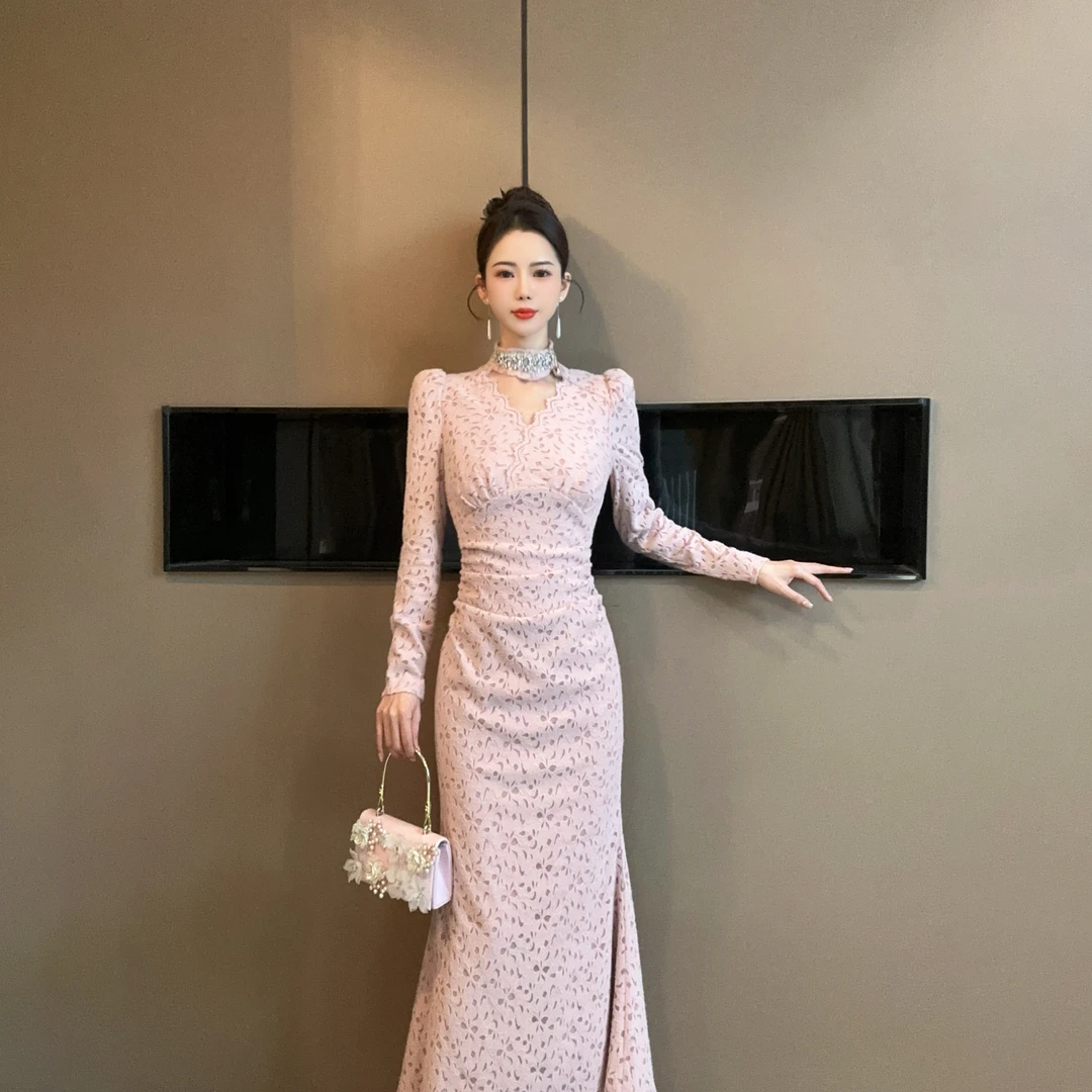 【设计师定制】新款秋冬轻奢修身显瘦气质优雅高级感连衣裙45075